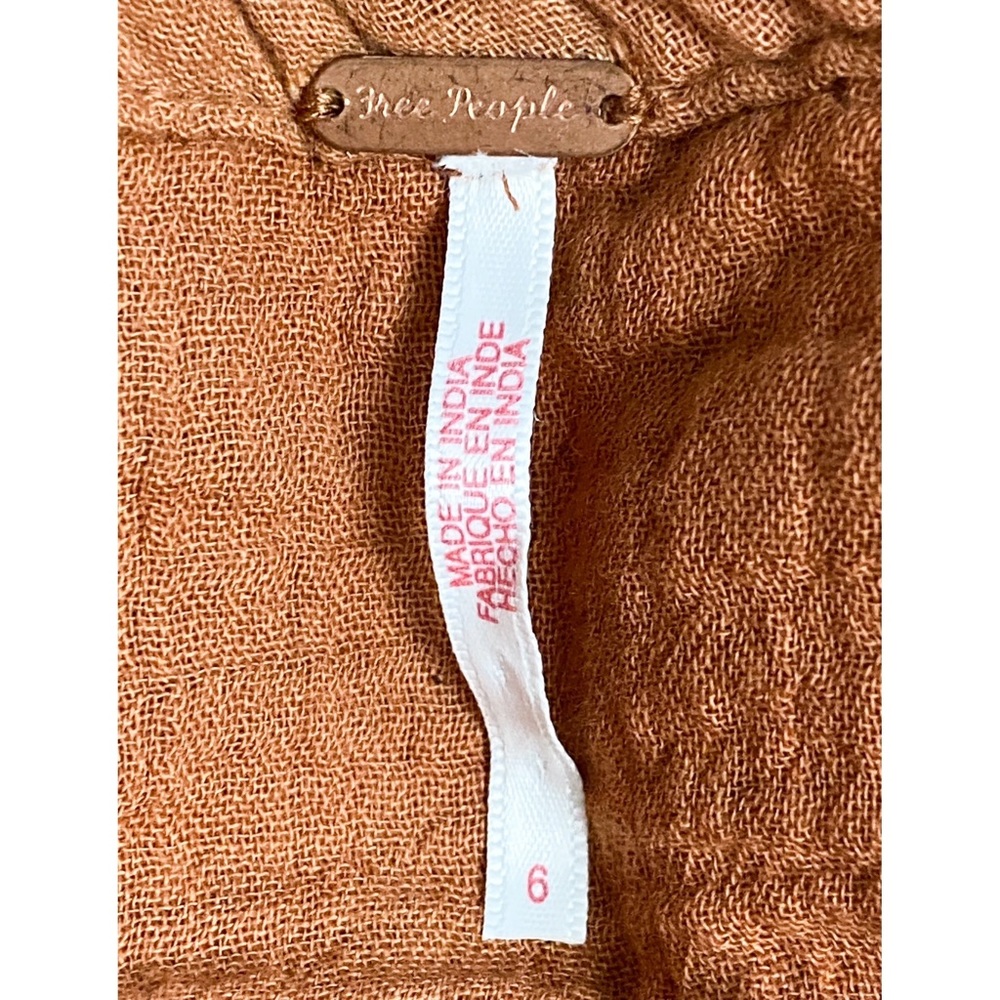 Free People Cotton Gauze Midi Skirt 6‎ Orange Natural Cerine Ruched High Waist - Picture 10 of 10